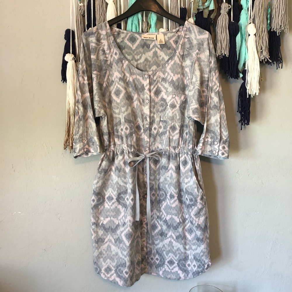 DKNY Gray and Pink Patterned Mini Dress